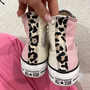 Custom Platform Converse Pink white and cheetah worn twice new condition